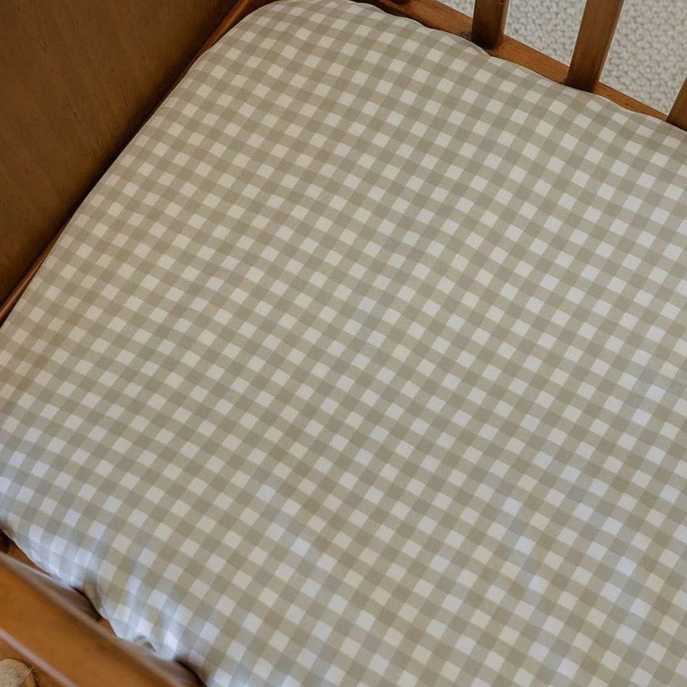 
            
                Load image into Gallery viewer, Mulberry Threads Sheet Organic Bamboo Cot Fitted Sheet : Sage Gingham
            
        