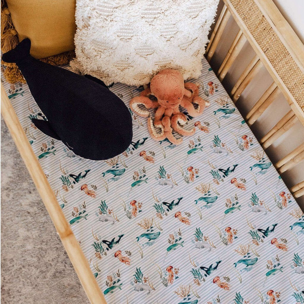 
            
                Load image into Gallery viewer, Fitted Cot Sheet : Whale Sheet Snuggle Hunny Kids 
            
        