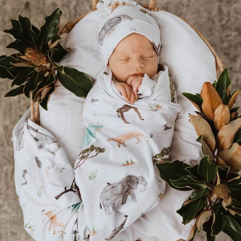 
            
                Load image into Gallery viewer, Jersey Wrap &amp;amp; Beanie Set : Safari Wraps Snuggle Hunny Kids 
            
        