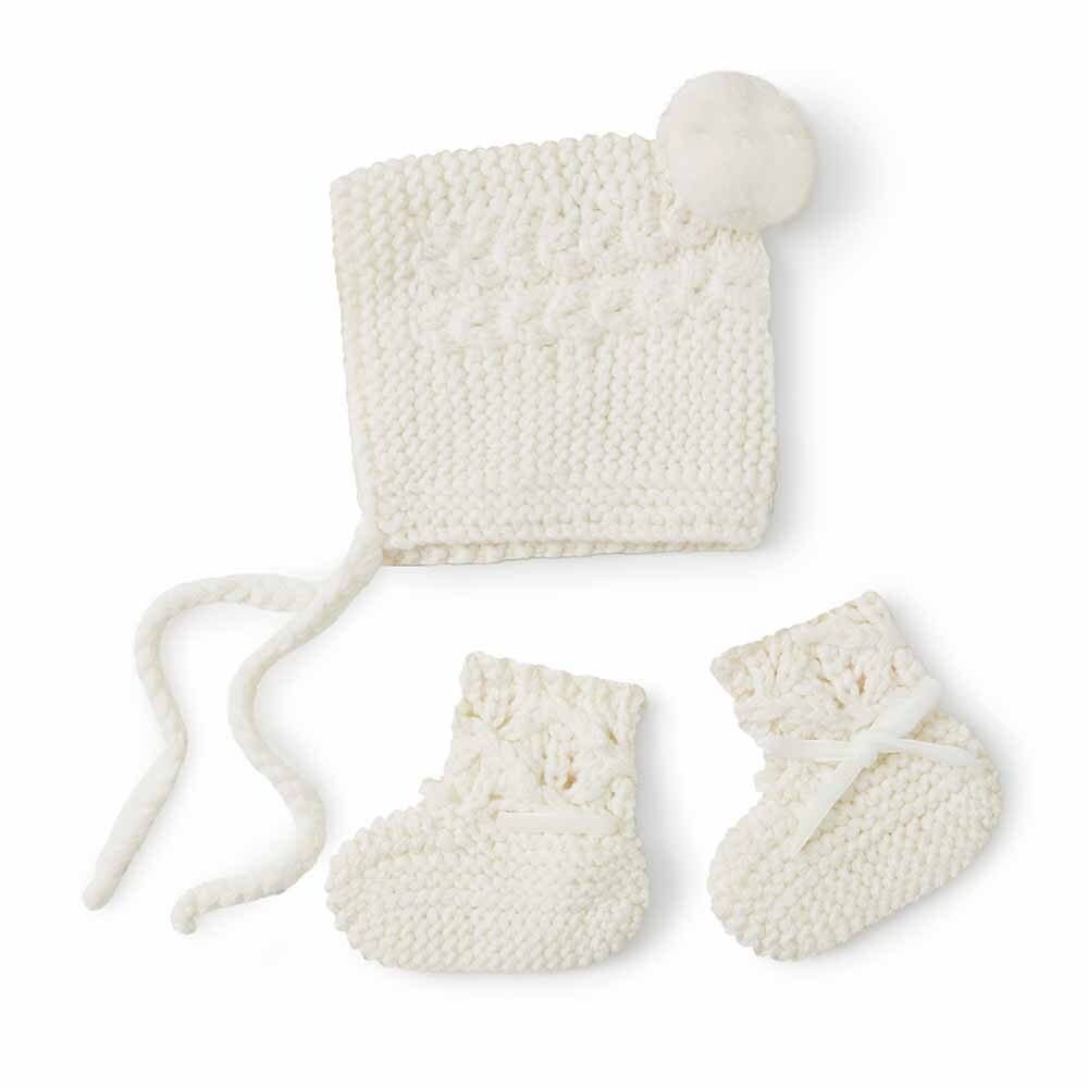Snuggle Hunny Kids Baby Accessory Merino Bonnet and Booties Set : Ivory