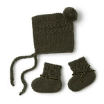 Snuggle Hunny Kids Baby Accessory Merino Bonnet and Booties Set : Olive